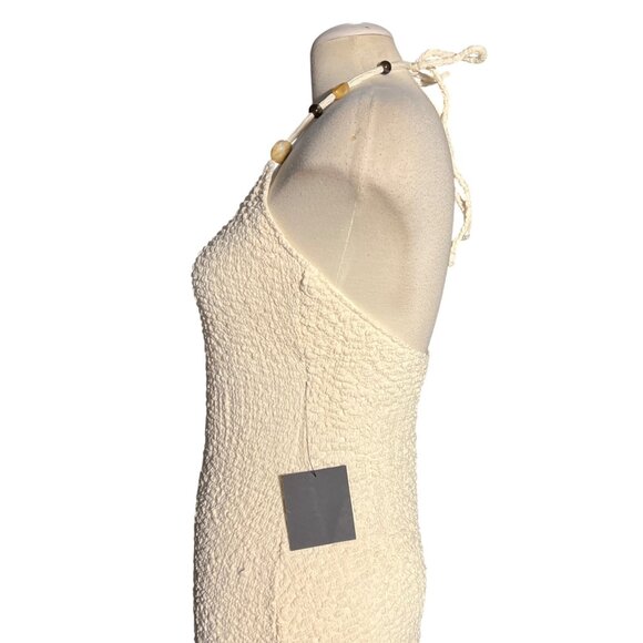 Lulus Meike Cream Textured Knit Beaded Halter Midi Dress Sz Large Womens Cream - Picture 13 of 16